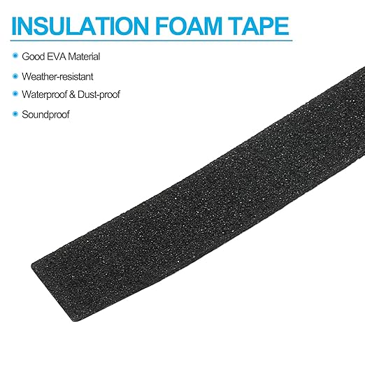 PATIKIL 3/8" W x 3/64" T x 16.4Ft EVA Single Sided Foam Tape, 2Pcs Multipurpose Sealing Strip Foam Waterproof Weather Stripping Foam Sealing Foam Strips with Adhesive for Door, Black