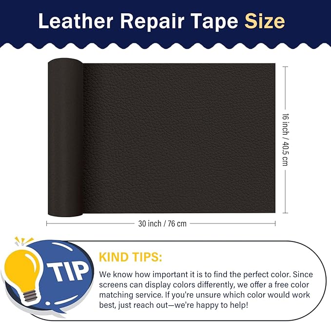 Zenyao Leather Repair Patch Tape - Self Adhesive Leather Repair Kit for Car Seat Furniture, Heavy Duty Vinyl Repair Patch for Couch Sofa, Waterproof Fix for Tears, 16x30 Inch Roll, Dark Brown