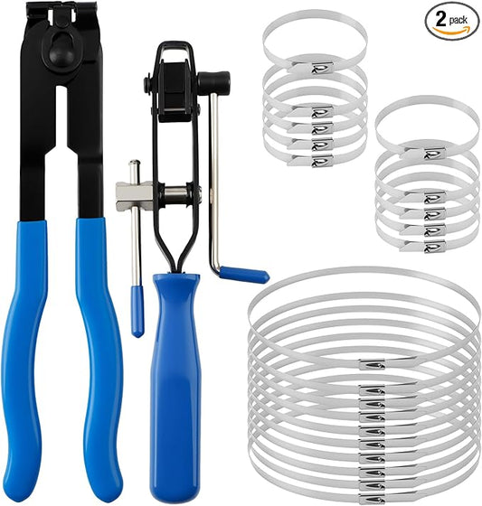 CV Boot Clamp Pliers Kit with 20PCS 304 Stainless Steel Clamps, Professional CV Axle Tool Set for Hose Banding, Dust Cover Clip Removal & Car Repair Accessories (Blue)