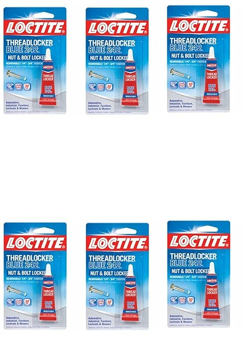 Loctite Threadlocker Blue 242 - Removable Thread Lock Glue for Nuts, Bolts, & Fasteners, Medium Strength Screw Glue to Prevent Loosening & Corrosion - 6 ml, (Pack of 6)