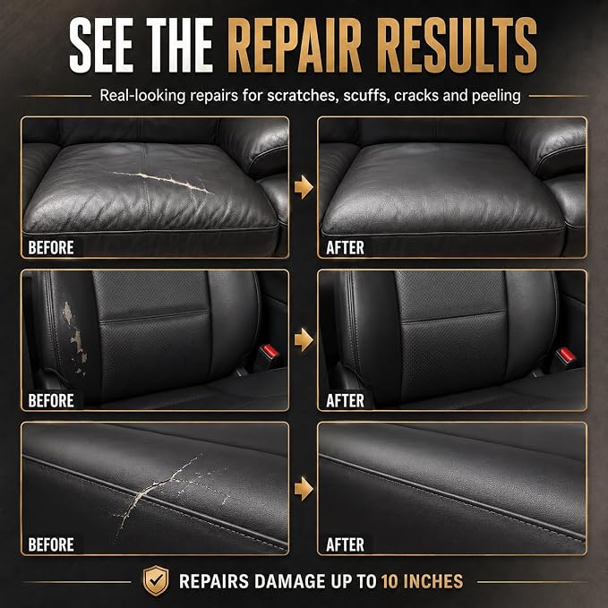 ARCSSAI Black Leather & Vinyl Repair Kit, Sofa, Jacket, Car Seats and Purse. Leather Repair Kit. Super Easy Instructions to Match Any Color, Restore Any Material, Bonded, Italian, Pleather, Genuine