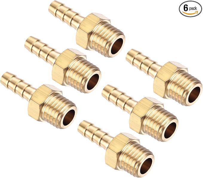 Pack of 6 Brass Hose Barb Fittings Adapter Connector 4mm Hose Barb to M8x1 Male Fittings for Home Machines, Massage Bathtubs, and Irrigation Systems