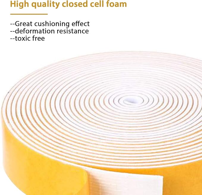 Foam Weather Stripping-2 Rolls, 1 Inch Wide X 1/16 Inch Thick Total 26 Feet Long, Foam Strip with Adhesive for Doors and Windows Insulation(13 ft x 2 Rolls)