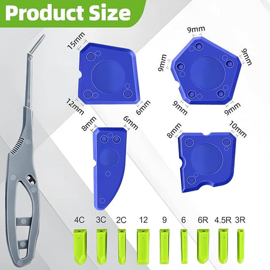 GOOPREEN 16pcs Silicone Caulking Tool Kit-Caulk Finishing Tool with 9 Replaceable Heads, Dual-End Caulk Remover Tool, 4pcs Caulk Smoothing Tool for Kitchen Window Sink Bathtub Toilet Bathroom Caulking