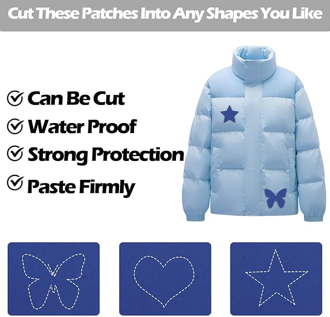 Waterproof Self-Adhesive Nylon Fabric Repair Tape - Tent Repair Kit,48pcs Fabric Patches for Tent, Jacket, Clothes, Puffer Down Jacket,Sleeping Bag, Outdoor Gear Tenacious Repairs Tape, Royal Blue