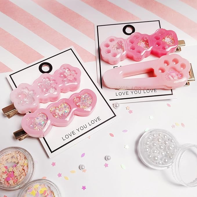 Hair Clips Resin Shaker Molds Set Barrette Pack of 12 Epoxy Silicone Trays Precision Tip Applicator Bottle Kit Bundle