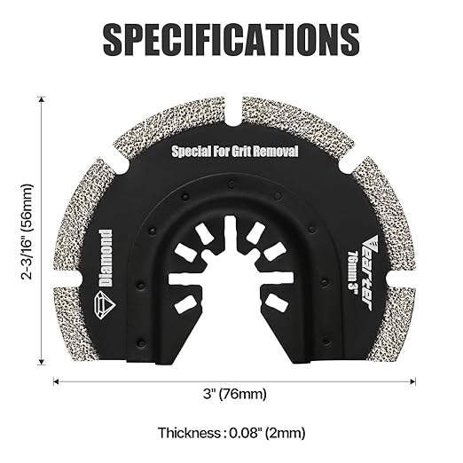 Diamond Oscillating Saw Blades 4PCS, 3'' Universal Multitool Blades for Grit Grout Removal, Quick Release Multi Tool Kit for Tile, Air Brick, Cement, Concrete, Masonry