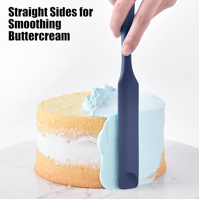 Doosu Silicone Jar Scraper Spatula, 600°F Heat Resistant Rubber Scraping Tool for Jam Nut Butter Sourdough, Flexible Skinny Cream Spreader Long Slim Kitchen Spurtle for Jar Blender Bottle (Navy Blue)