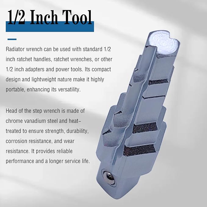 1/2 Inch Drive Universal Pagoda Head Valves Joints 5 Step Stepped Radiator Spud Wrench Valves Lugs Repair Tank Connection Removal Tool