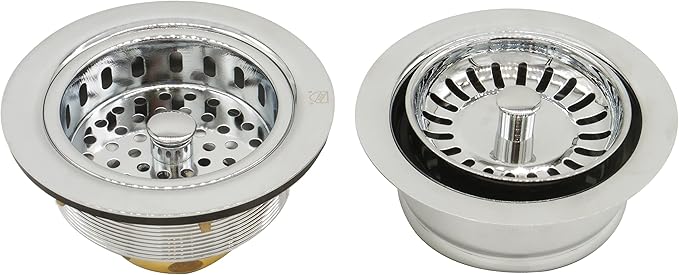Westbrass CO2165S-05 COMBO PACK 3-1/2" Post Style Large Kitchen Sink Basket Strainer and Waste DisposalDrain Flange with Basket Strainer, Polished Nickel