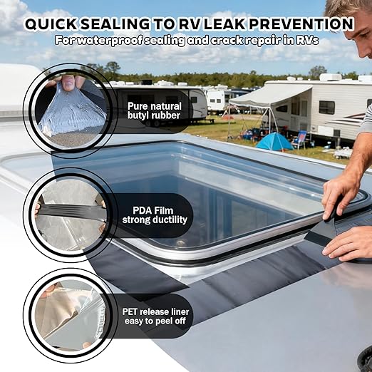 Black RV Sealant Tape,4Inchx50Feet,1-Pack,Black RV Roof Tape,Camper Repair Tape,RV Tape,Repair for Trailer, Boat,Window,Roof & Leaks,Sealing