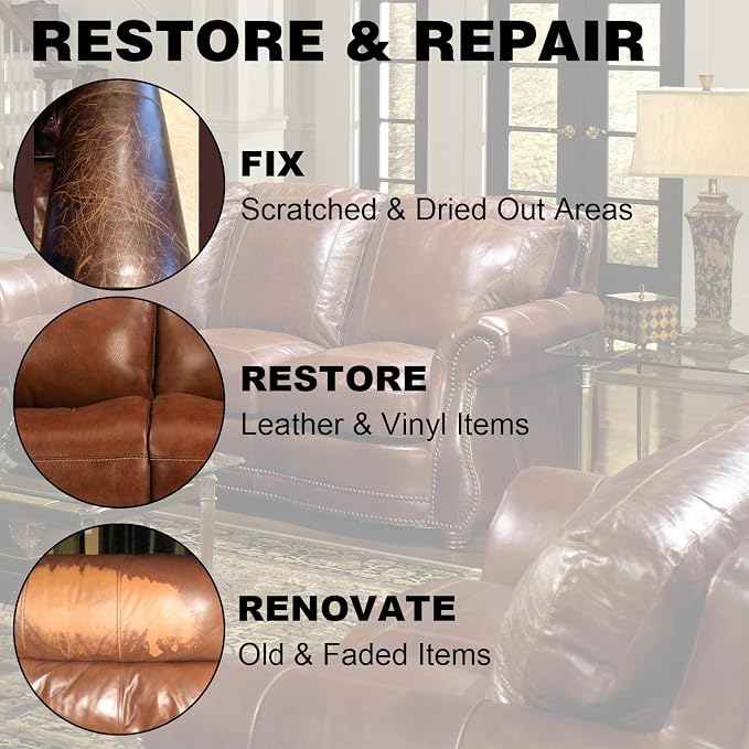 Leather Recoloring Balm, 12oz Large Size Leather Dye, Color Restorer, Scratch Repair, Furniture & Couch Restorer Kit, Repair Kit for Furniture(Light Brown)