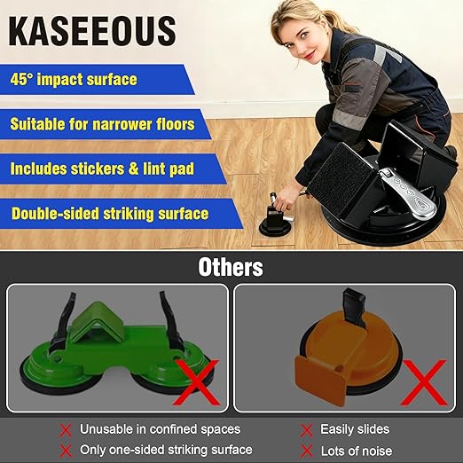 Floor Gap Fixer Tool, Double 45°Striking Surface Floor Gap Repair Tool, Suction Cup for Floor Planks Fixing, Flooring Crack Closing Tool with Aluminum Handle & Noise Absorbing Felt for Laminate, Vinyl