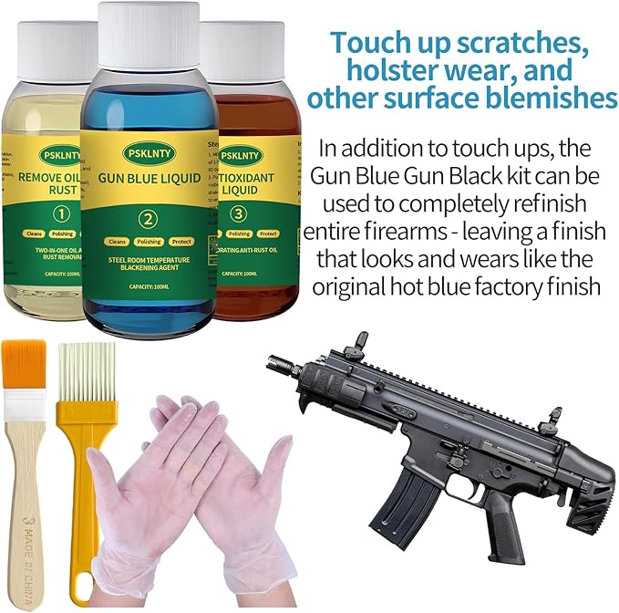 Gun Bluing Kits Liquid Gun Blue Finishing Rust Removal Lubrication All-Inclusive Kit for Gun Cleaning Maintenance and Preservation 10 oz