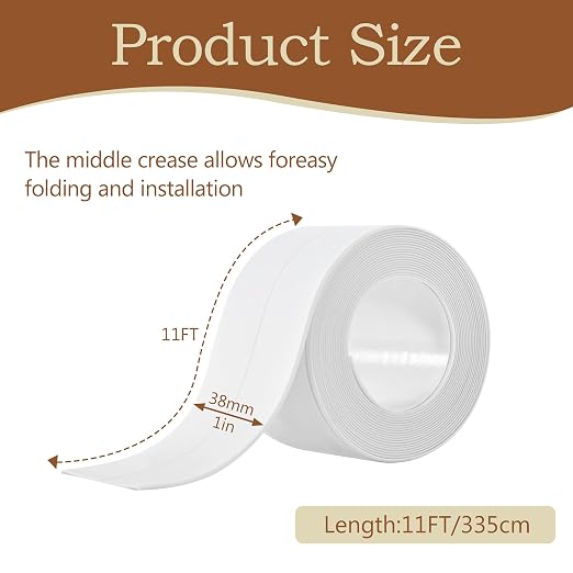 Waterproof Caulk Tape Sealing Self Adhesive for Bathroom，1.5" x10.8ft White | Caulk Strip for Tub Bathtubs Shower Toilets Sink Kitchen Countertop Wall, Stick Easy Install & Renters-Friendly