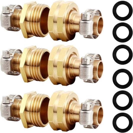 Solid Brass Garden Hose Repair Connector with Clamps Hose End Repair Kit,Fit for 1/2"Garden Hose Fitting,Male and Female Hose Fittings(1/2"-3 Set)