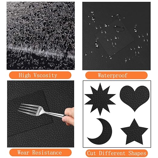 Leather Repair Patch Black 17.3 x 117 Inch Self Adhesive Leather Repair Kit for Couch Car Seat Furniture Sofa Chair, Faux Leather Fabric Roll Leather Furniture Repair Kit