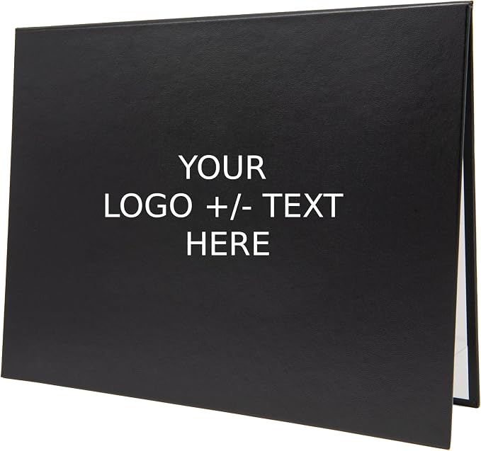 Faux Leather Document Cover with Custom Metallic Foil Printing, Tent-Style Opening, Non-Padded Hardback, Professional Presentation for Awards, Diplomas, Certificates (Black, 11x14 Large Size)