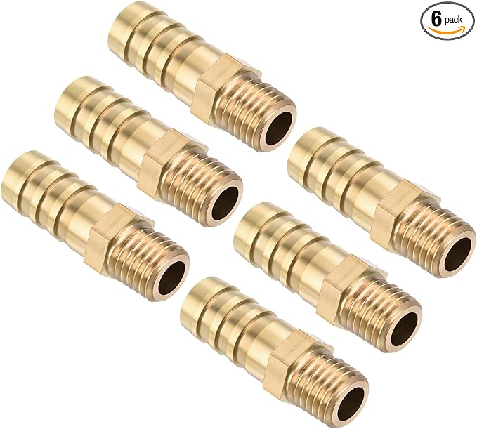 Pack of 6 Brass Hose Barb Fittings Adapter Connector 10mm Hose Barb to M10x1.25 Male Fittings for Home Machines, Massage Bathtubs, and Irrigation Systems