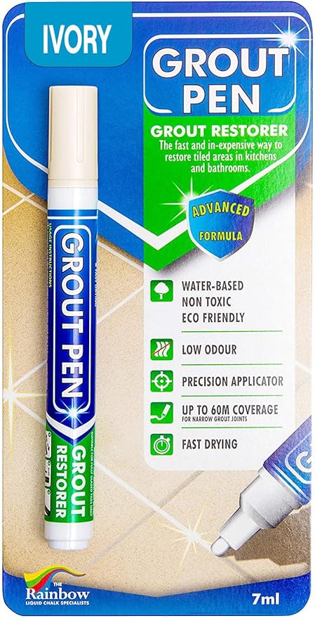 Grout Pen Ivory Tile Paint Marker: Waterproof Grout Paint, Tile Grout Colorant and Sealer Pen - Ivory, Narrow 5mm Tip (7mL)