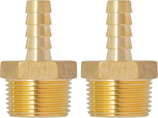 SUNGATOR Hose Barb Fittings 3/8 Inch Barb × 3/4 Inch NPT, Brass Air Hose Fittings, 3/8" to 3/4" NPT Male Air Line Repair Connector Kit, Brass Male Thread Pipe Adapter (2 Pack)