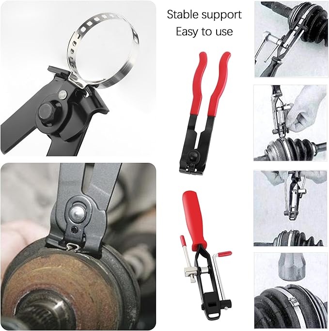 CV Boot Clamp Pliers Kit,1PC CV Joint Boot Clamp Pliers + 1PC Ear Clamp Pliers + 10PCS Clamps,Universal Car Accessories for Most Vehicles (Pliers/2PCS)