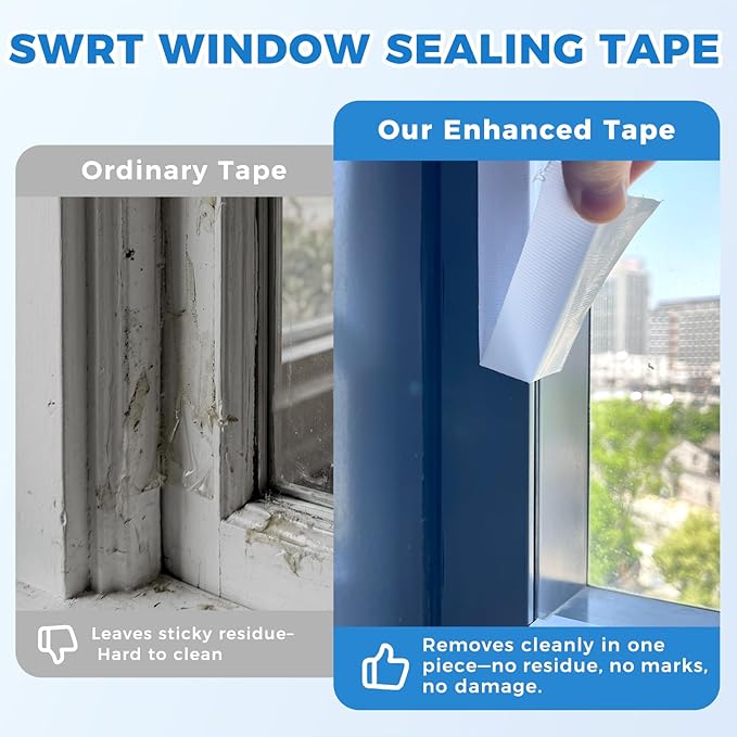 SWRT White Window Weather Sealing Tape, 2 in X 90 FT Summer Window Insulation, Air Conditioner and AC Seal, Self Adhesive Residue Free, Blocks Hot Air, Dust and Insects for Doors and Windows