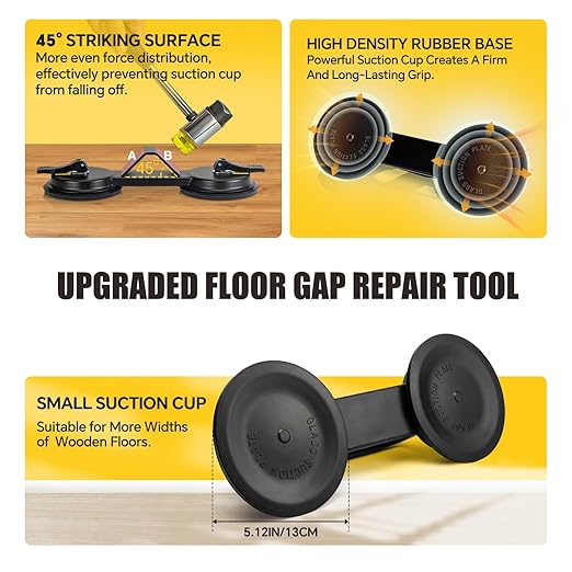 Upgraded Floor Gap Fixer Tool, Laminate Flooring Tools for Fixing Gaps, Plank Grabber Floor Fix Pro, Heavy Duty Suction Cup, 45°Striking Surface Flooring Repair Tool for Smooth Vinyl, Wood, Laminate