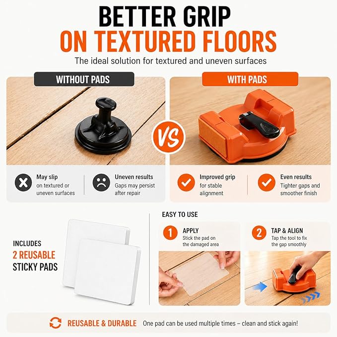 Floor Gap Fixer Tool for Laminate Flooring, Heavy Duty Floor Gap Repair Tool with Strong Suction Cup, Floor Gap Puller for Wood, Tile & Vinyl Floors, Includes Repair Accessories