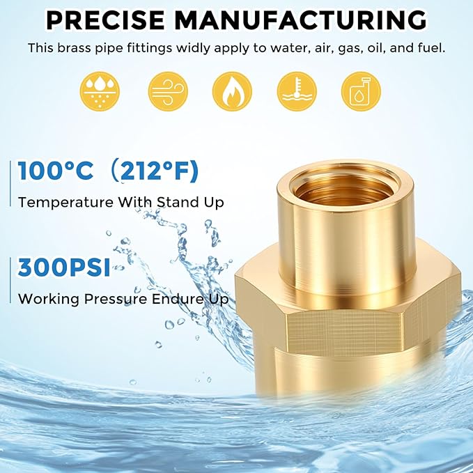 Pack of 2, 1/4" FeMale NPT to 1/4" FeMale NPT Solid Brass Pipe Fitting Coupler, Brass Coupling Hose Fittings Adapter for Pipe Leak Repair, Bathroom Remodeling, Tool Extensions
