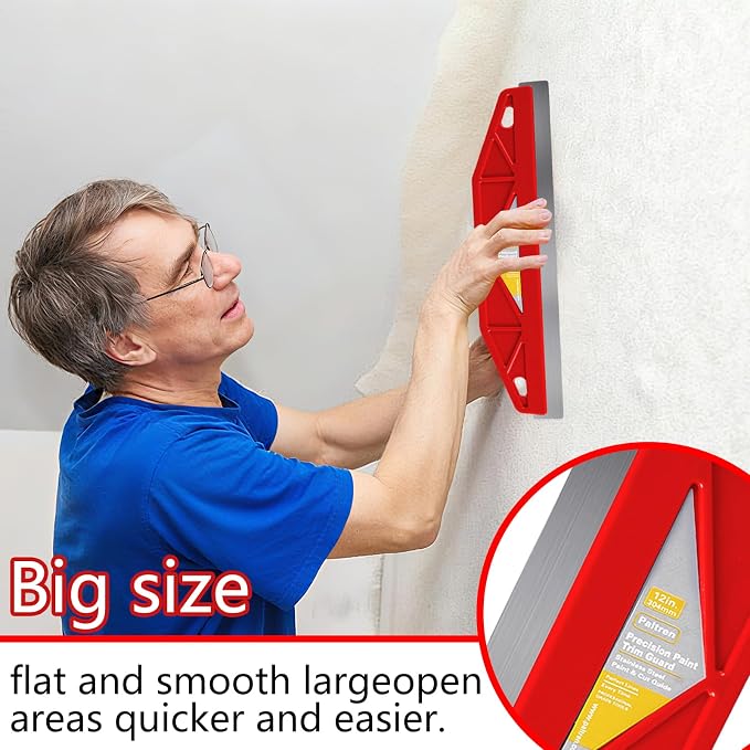 12-Inch Paint Edger & Trim Guard | Stainless Steel Straight Edge Tool | Painters Tape Alternative | Creates Crisp, Clean Pro-Grade Lines on Walls & Ceilings (Red)
