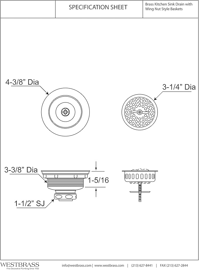 Westbrass A213-62 3-1/2" Wing Nut Twist Style Large Kitchen Sink Basket Strainer, Matte Black