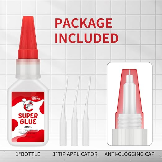 Super Glue, 20g Quick-Dry Strong Adhesive for Plastic, Metal, Wood, Leather, Shoe, Rubber, Glass, Fast Bonding Multi-Purpose Clear Glue for Home Repairs, DIY Crafts