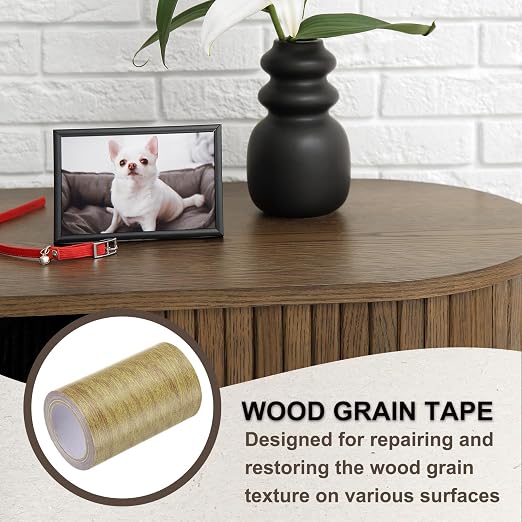 PATIKIL Wood Grain Tape 4" x 15 Ft, Self-Adhesive Wood Texture Repair Tape Realistic Wooden Effect Patch for Furniture Cabinets Floor Walls,Brown Oak