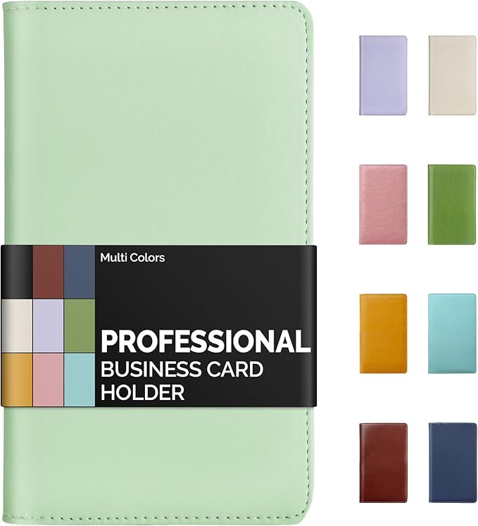 Sooez Leather Professional Business Card Book Holder Organizer, 240 Capacity Credit Card Booklet, PU Name Cards Holder Storage File for Men Women, 7.7"x 4.5" x 0.7", Green