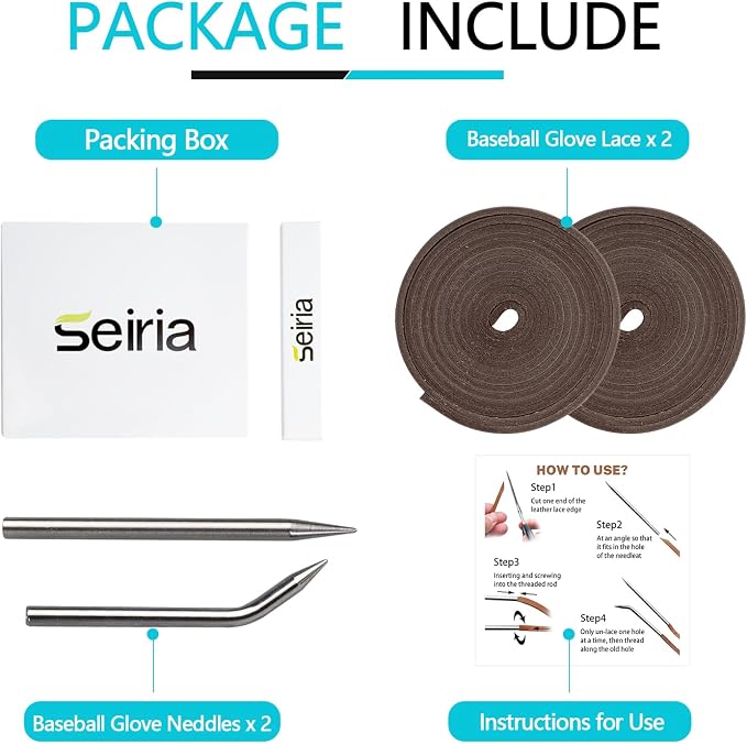 Baseball Glove Lace, Mitt Lace Repair Kit Softball 2 Leather Laces and 2 Lacing Needles for Catcher's Glove