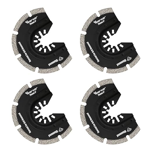Diamond Oscillating Saw Blades 4PCS, 3'' Universal Multitool Blades for Grit Grout Removal, Quick Release Multi Tool Kit for Tile, Air Brick, Cement, Concrete, Masonry
