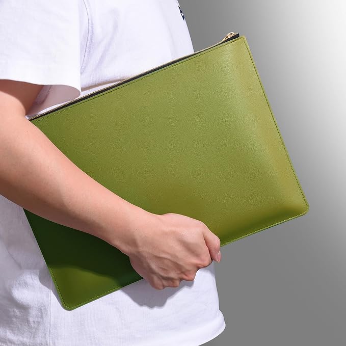PU Leather A4 File Folder Zipper Document Holder Envelope Folder Case for Receipt Contract (1, Green)