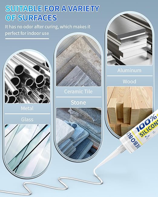 Silicone Caulk & Sealant Clear, 100% Waterproof Silicone Sealant, Shrink & Crack Proof, Silicone Sealant Caulking for Kitchen, Bathroom, RV, Interior & Exterior Use, 10.2 FL. OZ/300ML, 1 Pack