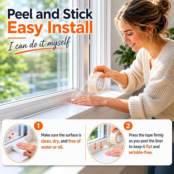 2"×32.8Ft Clear Window Weather Sealing Tape, 20 mils Thick No Residue Adhesive Window Air Conditioner Seal Insulation Tape Sealer, Waterproof, Weatherpoof,Block Winter Draft,Cold Air, Dust and Noise