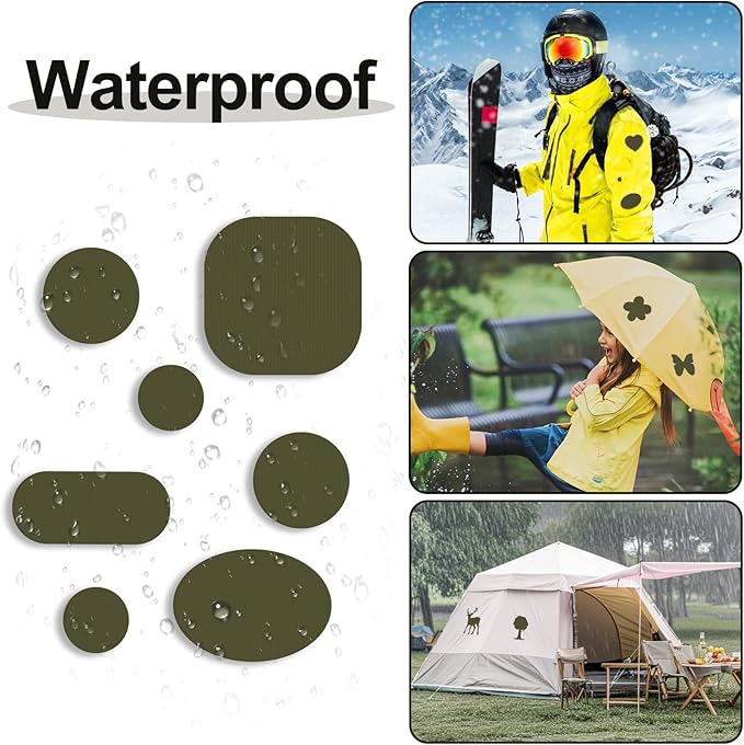 Self-Adhesive Nylon Patches Tent Repair Kit – Outdoor Gear Tenacious Repair Tape, Waterproof Fabric Patches for Clothes, Tent, Down Jacket, Backpack (45pcs, Army Green
