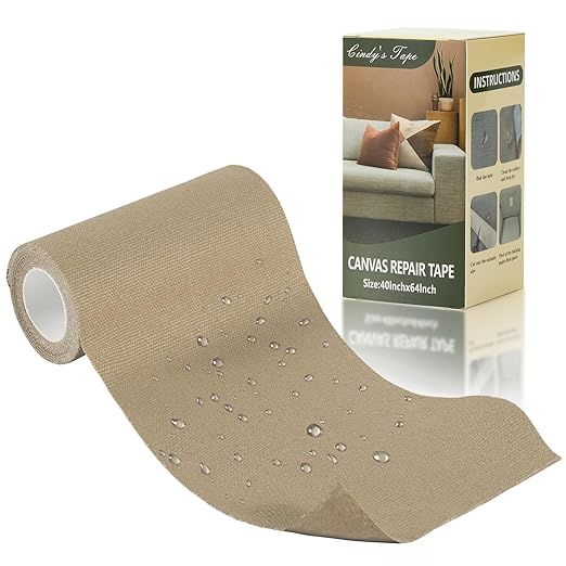 Linen Canvas Repair Tape, 4×63 Inches Beige Waterproof Self-Adhesive Patch for Outdoor Gear,Durable Fabric Tape for Boat Covers,Couch,Tents,Sofas,Sun Shades,Awnings,Lounge Chairs