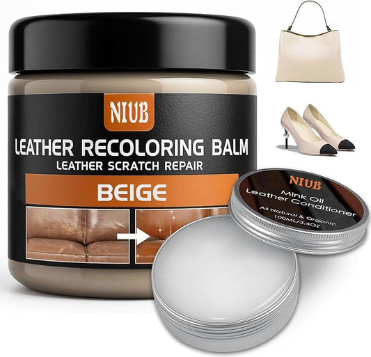 Leather Recoloring Balm Leather Color Restorer Scratch Repair Leather Paint for Furniture Couches Leather Dye and Scratched Leather with Leather Conditioner, Beige