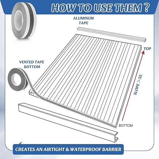 Fuyoooo 1 Rolls 1" x 65.6ft Vented Tapes, Waterproof Self Adhesive Greenhouse Tape, UV Resistantheat Resistant for Greenhouse Roofing Outdoor Repairs