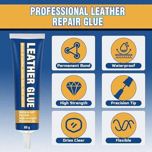 Leather Glue Permanent, 60ml High Strength Leather Adhesive, Waterproof Super Fabric Repair Glue for Furniture, Car Seat, Sofa, Shoes, Purses, Handbags, Fabric Restoration and Bonding