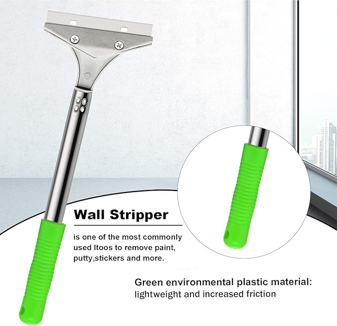 Mudder 4 Inch Razor Blade Scraper Tool Wallpaper Floor Tile Paint Removal Smoothing Scraper Tool with Replacement Blade for Removing Wallpaper Sticker Glue Floor Adhesive(Green,3 Pcs)