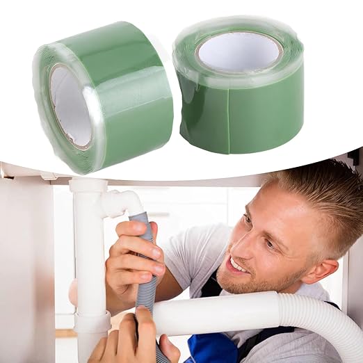 Self Fusing Silicone Tape High Temperature Adhesive Tape for Plumbing Repairs Hose Leak Fixing 2 Rolls 1.5m x 2.5cm (Green)
