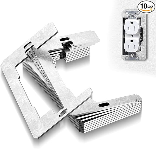 10 Pcs Outlet Spacers, Metal Wall Plate Spacer for Electrical Outlets, Flush Fit Device Leveling Plate for Receptacle Repair, Outlet-Extender Shims for Fixing Protruding Switches & Gaps