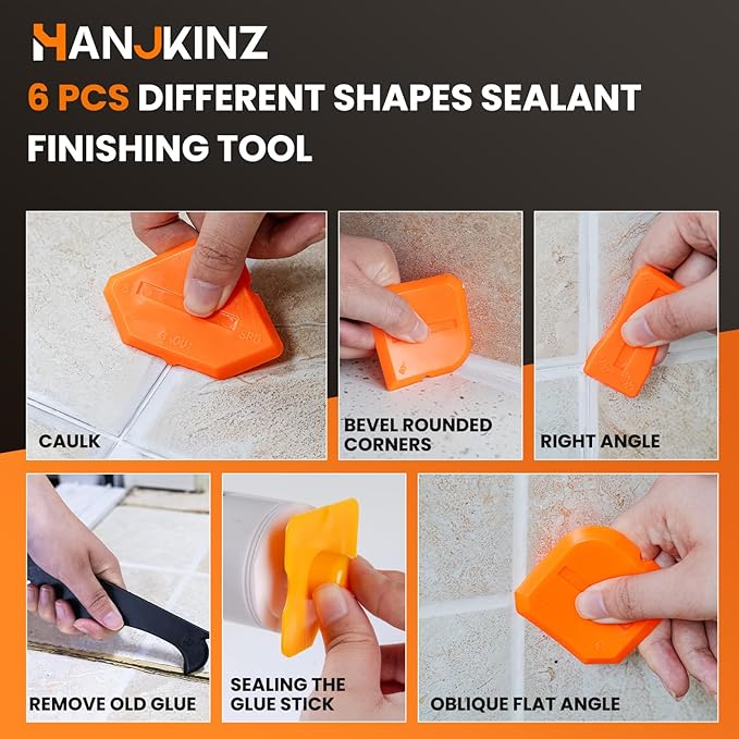 3 in 1 Silicone Caulking Tools（Stainless Steelhead), 12pack, Caulk Remover Tool Kit with Replace Silicone Padsgood Pads and Caulk Finishing Tools, Caulking Tool Kit for Kitchen, Bathroom