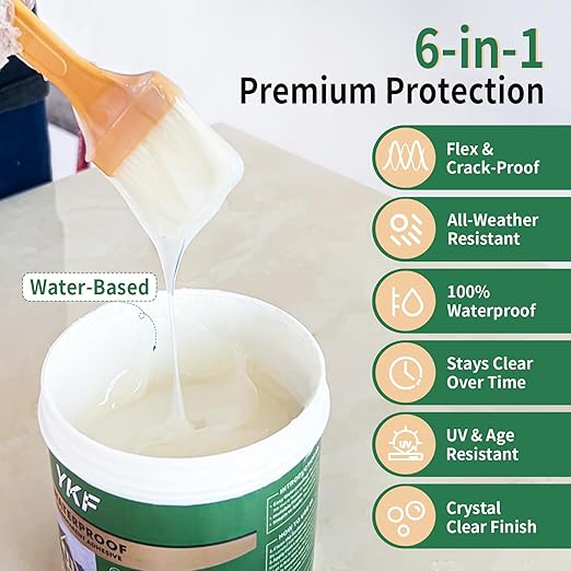 YKF Transparent Waterproof Sealant 16 Oz, Clear Water-Based Invisible Leak Repair Coating for Roofs, Walls, Bathroom, Shower, Kitchen, Indoor & Outdoor Waterproof Coating